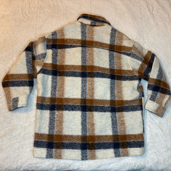 NWT Zara Oversized Wool Blend Plaid Shirt Jacket Shacket Cream Brown XS - Picture 7 of 7